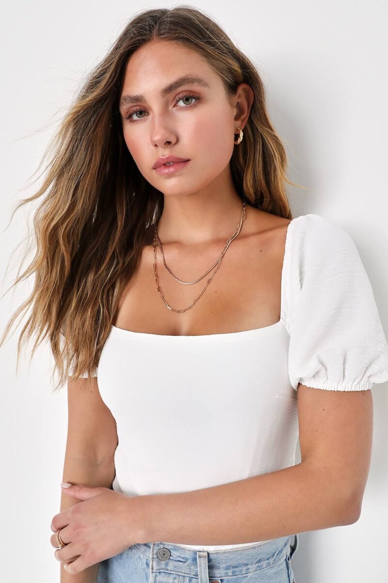 Abundance Of Love White Textured Puff Sleeve Tie Back Bodysuit