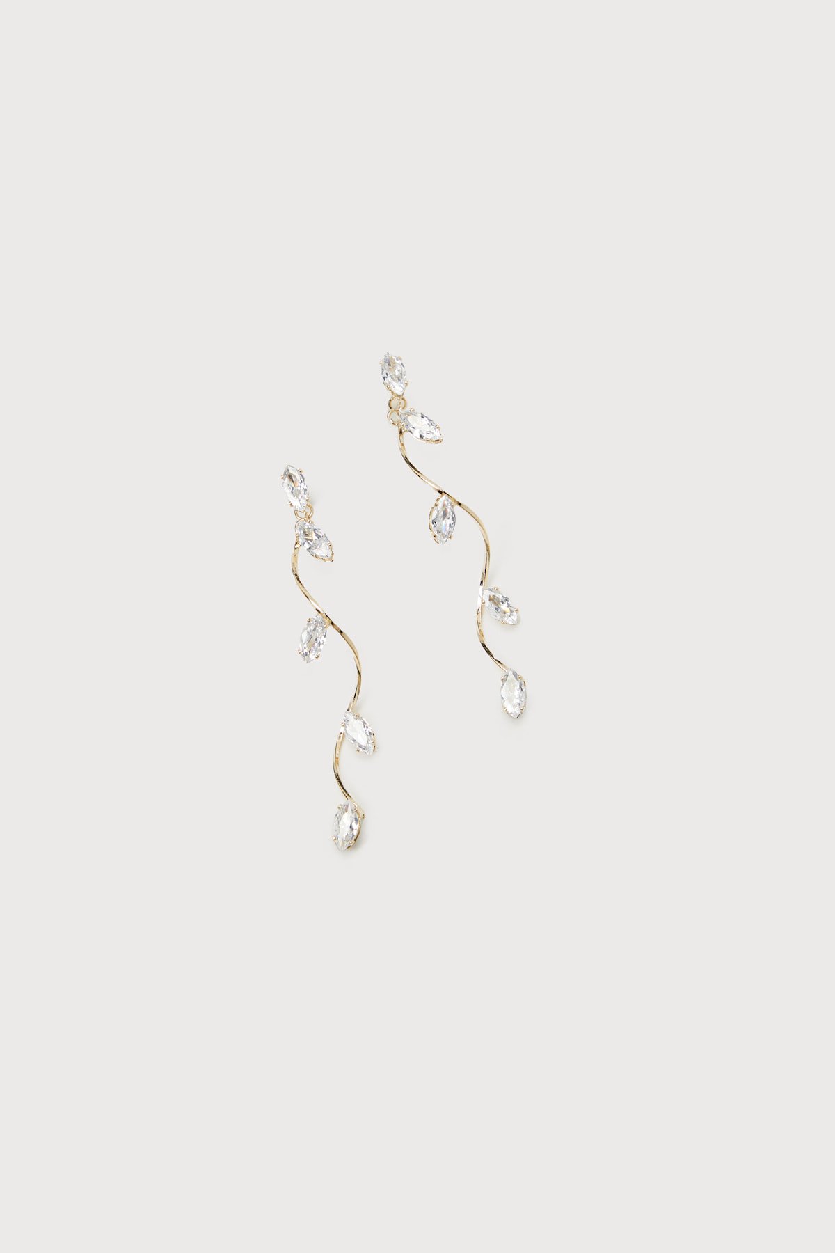 Tenderly Twining Gold Rhinestone Twisted Leaf Drop Earrings