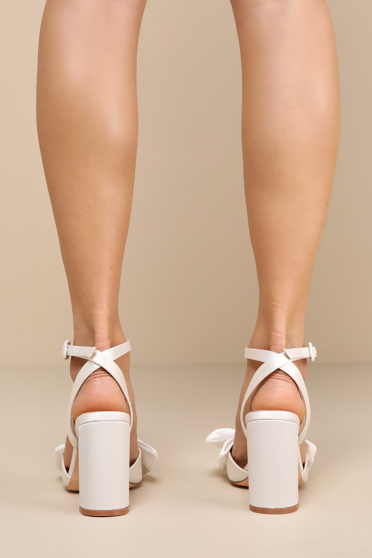 Suttonn Ivory Satin Bow Ankle Strap Pointed-Toe Pumps - Image 2