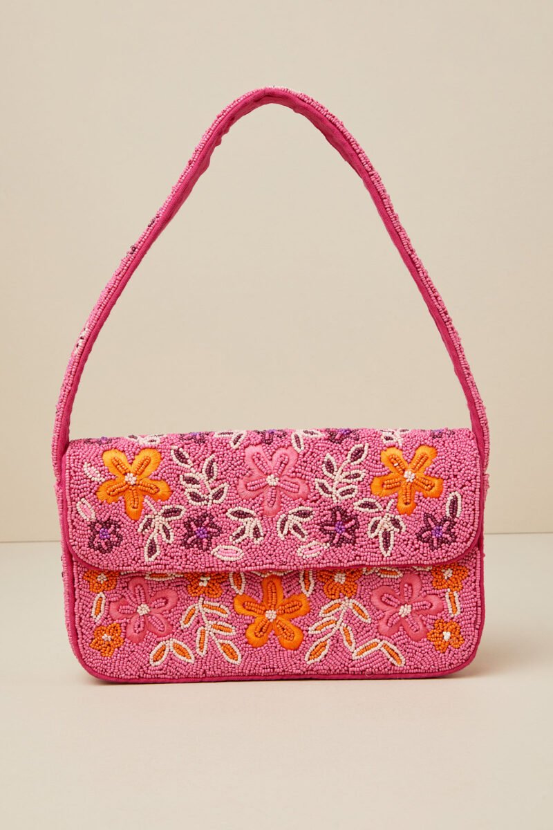 Bold Accent Hot Pink Multi Beaded Shoulder Bag