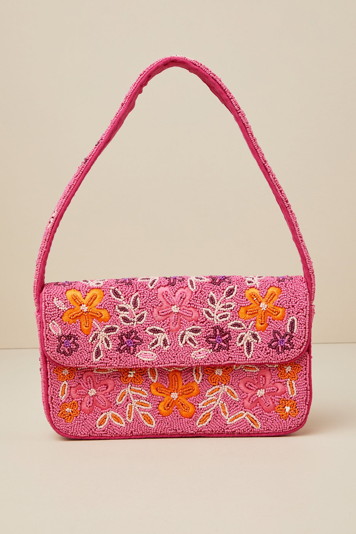 Bold Accent Hot Pink Multi Beaded Shoulder Bag