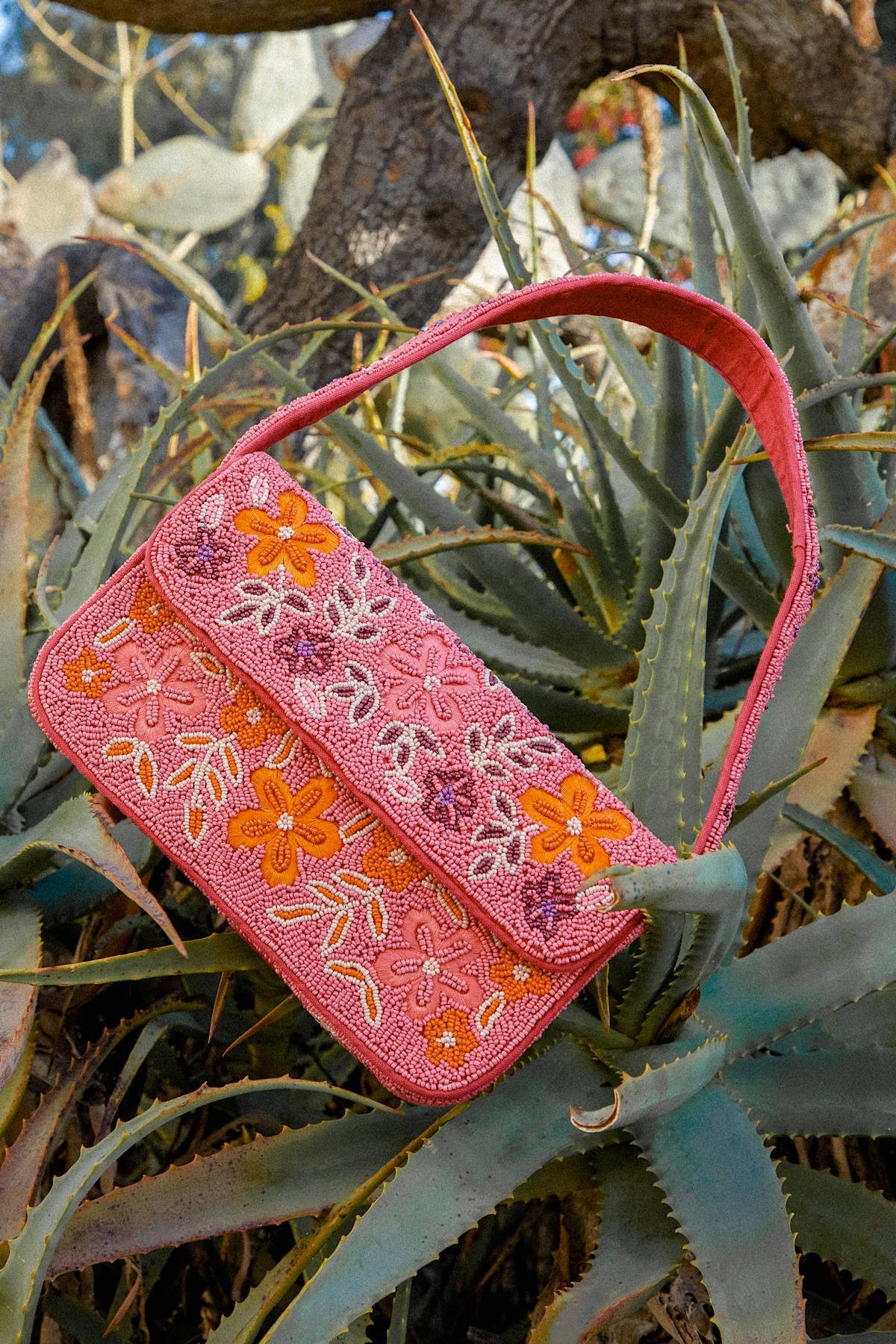 Bold Accent Hot Pink Multi Beaded Shoulder Bag - Image 2