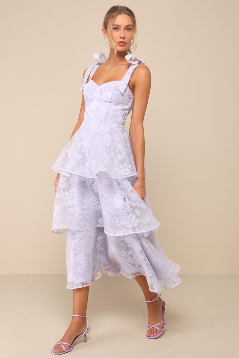 Glamorous Sweetie Lavender Burnout Tie Strap Bustier Midi Dress