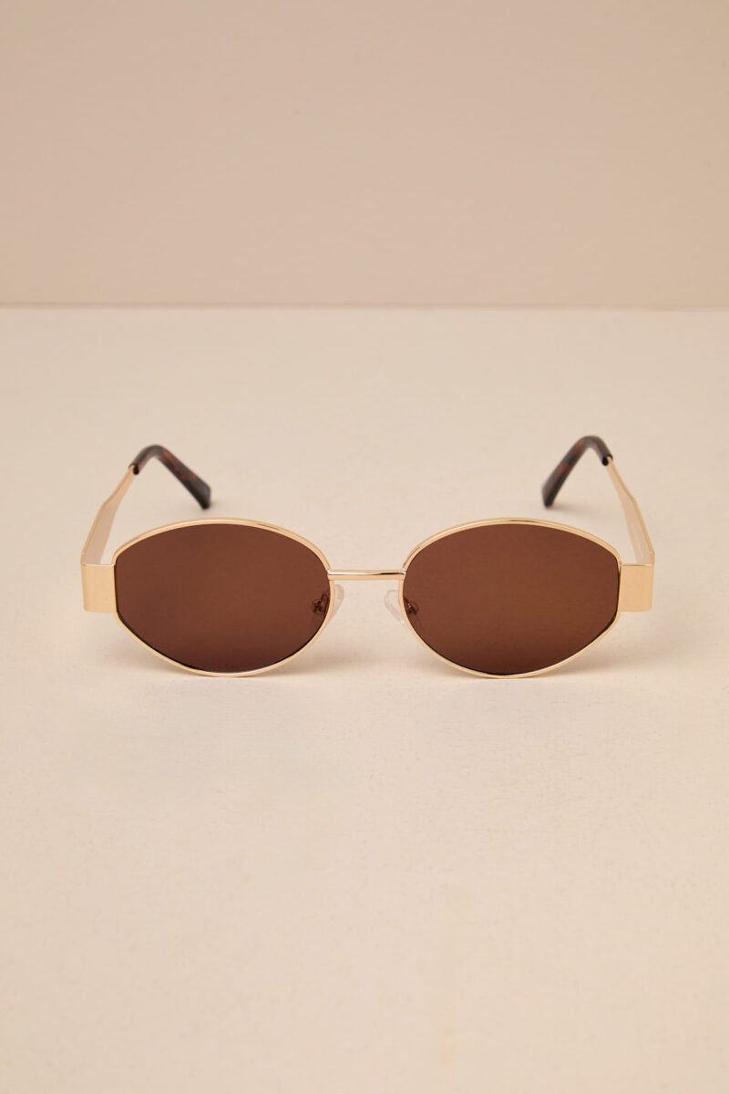 Trendsetting Take Gold and Brown Oval Sunglasses