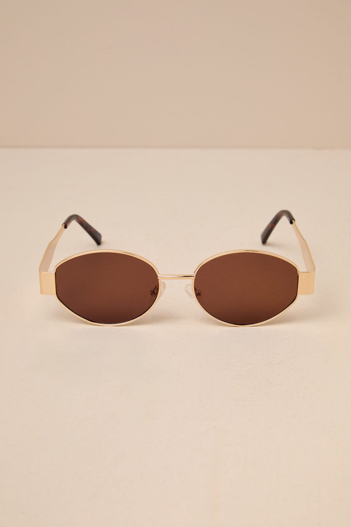Trendsetting Take Gold and Brown Oval Sunglasses