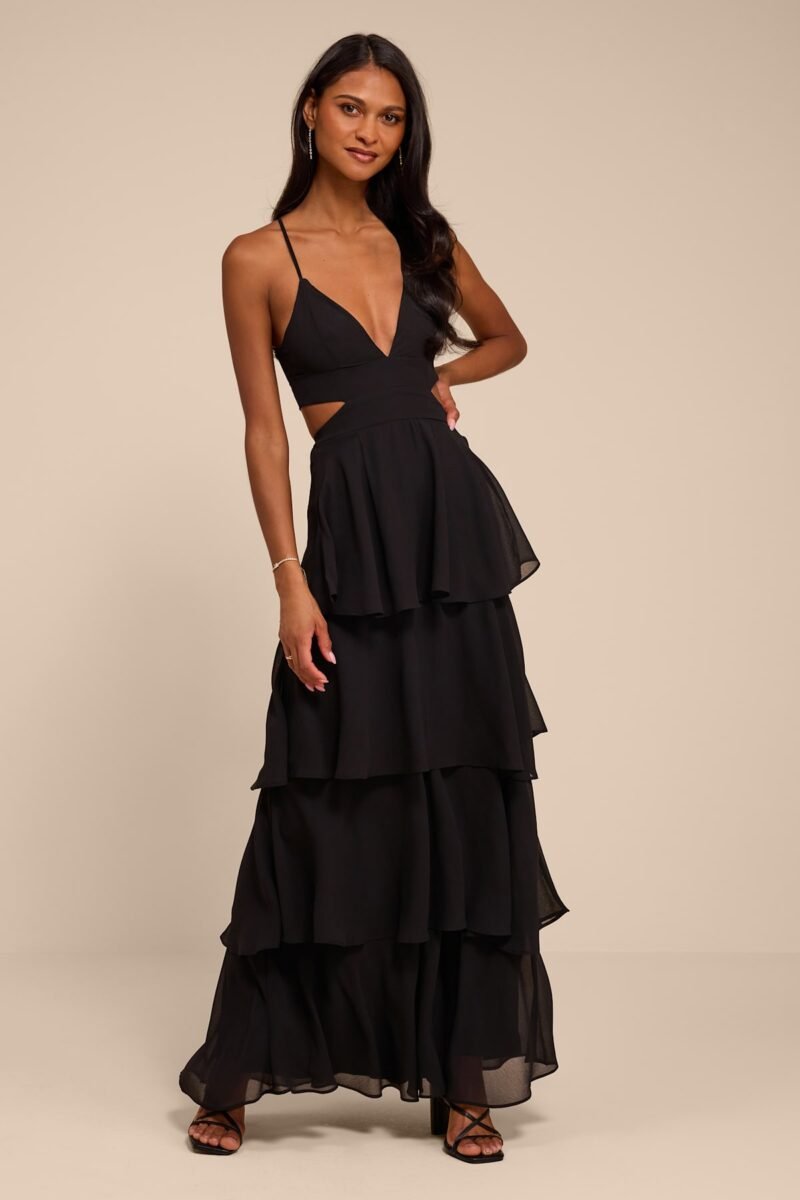 Tier And Now Black Tie Back Tiered Maxi Dress