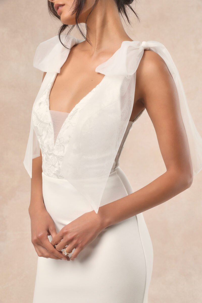 Desiree White Tie Strap Jacquard Mermaid Maxi Dress