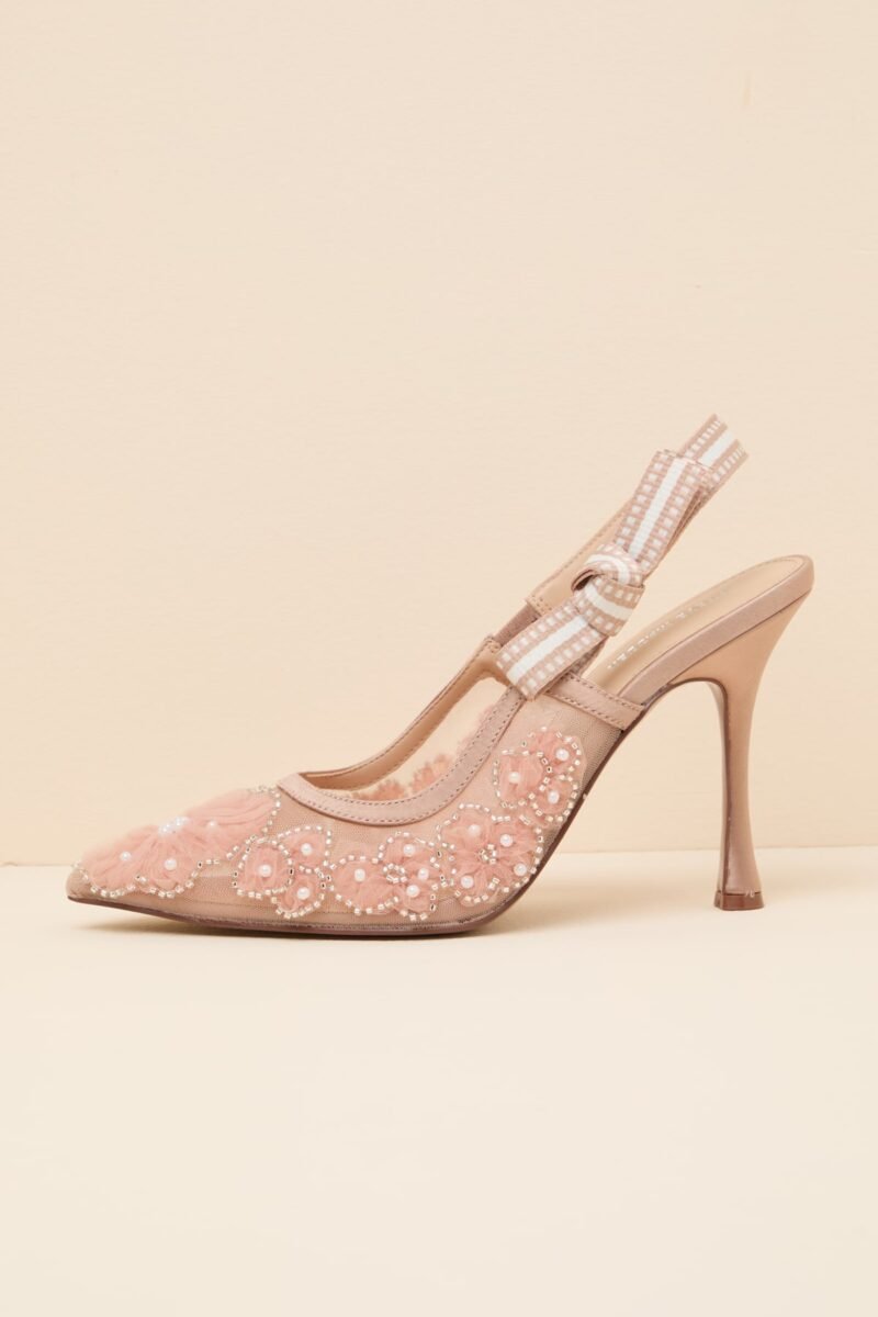 Bri Blush Mesh Ribbon Pointed Toe Slingback Pumps