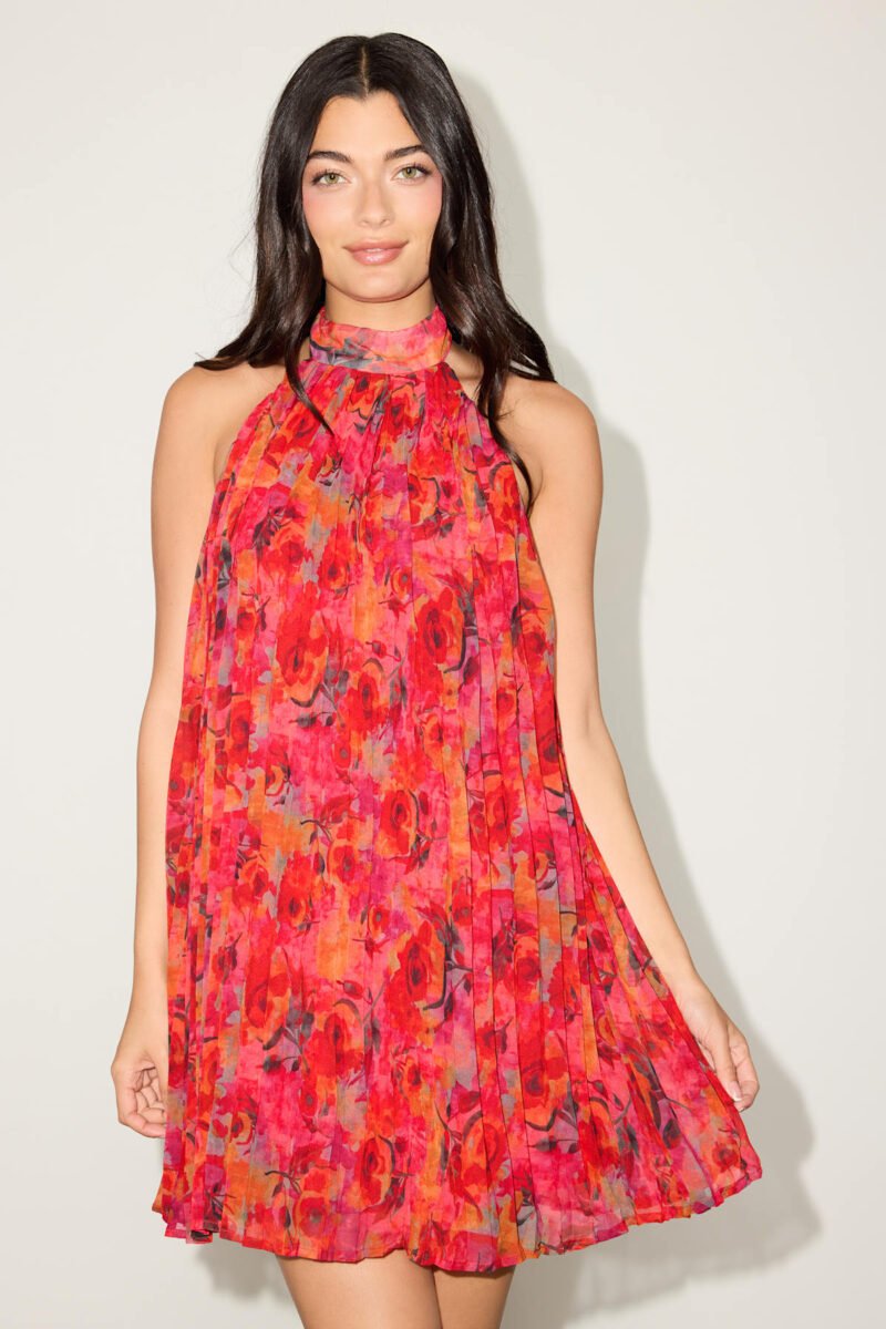 Anne Red Multi Floral Shift Mini Dress