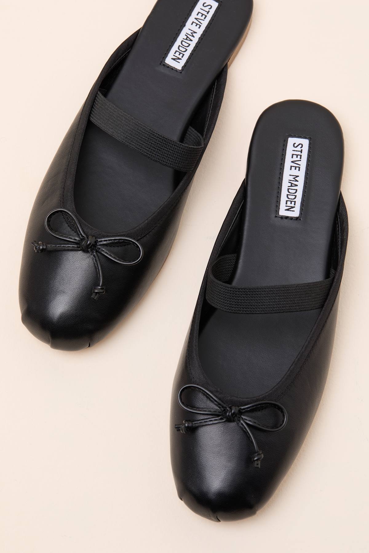 Cutesy Black Leather Ballet Flat Mules