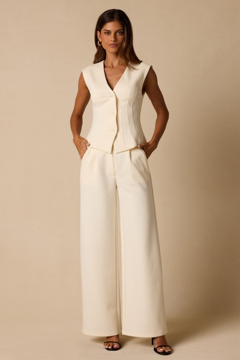 Greta Cream High Rise Wide Leg Trousers