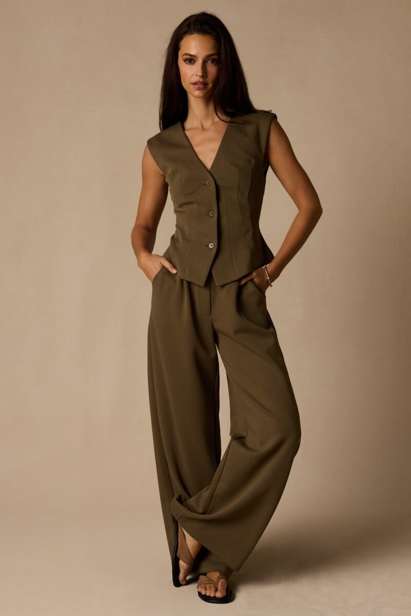 Greta Olive High Rise Wide Leg Trousers