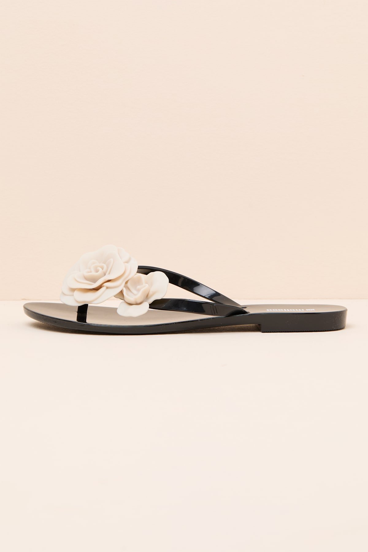 Harmonic Petals Black And Beige Thong Sandals