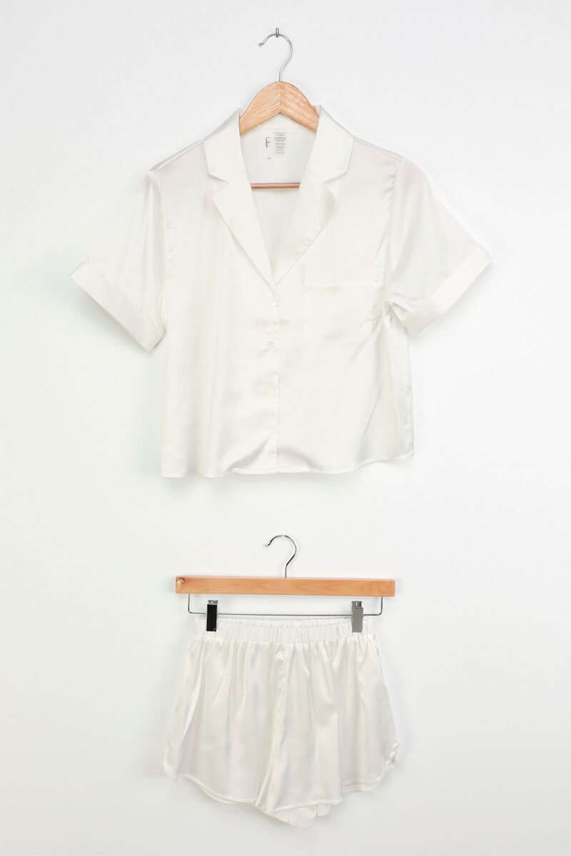 Pleasant Dreams White Satin Two Piece Pajama Set