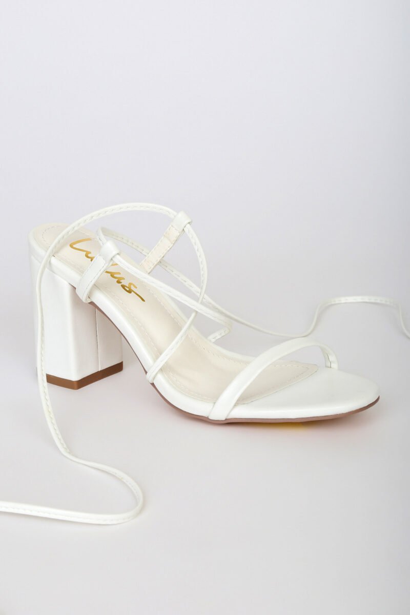 Aribaa White Lace Up High Heel Sandals